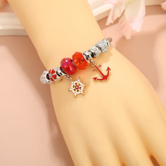 Wholesale Sailboat,  Lifebuoy,  and Lighthouse Alloy Pendant Stainless Steel Bracelet