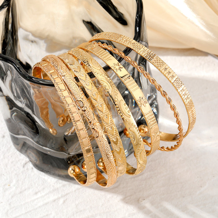 Wholesale 7-piece set of arrow-shaped diamond pattern hexagonal twisted open bracelet