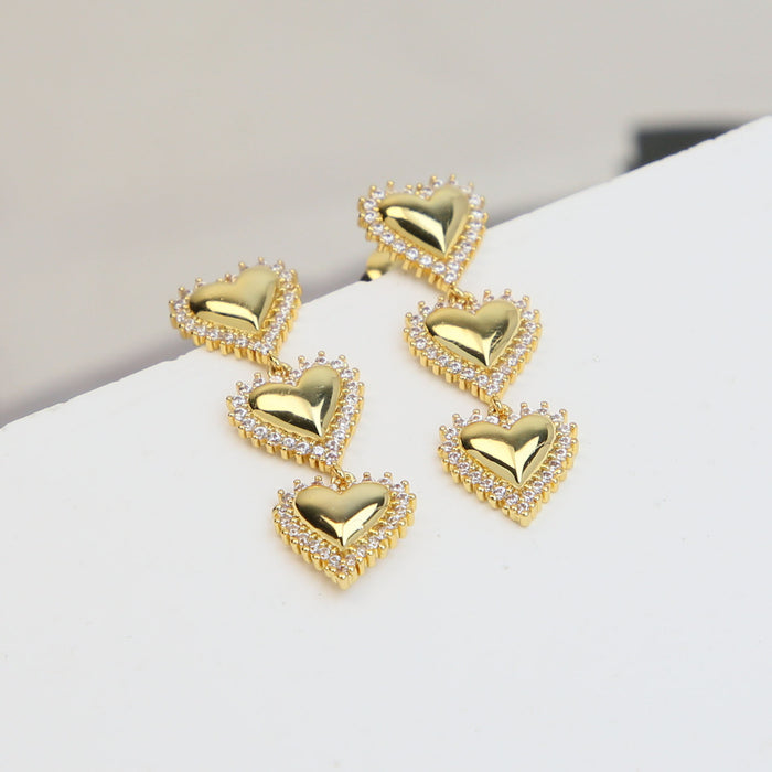 Wholesale  18K Brass Love Heart Shape Peach Heart Tassel Earrings Simple Earrings