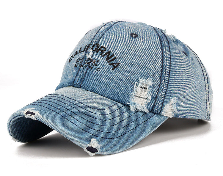Wholesale Men's vintage distressed embroidered simple duckbill hat, women's outdoor casual denim hat