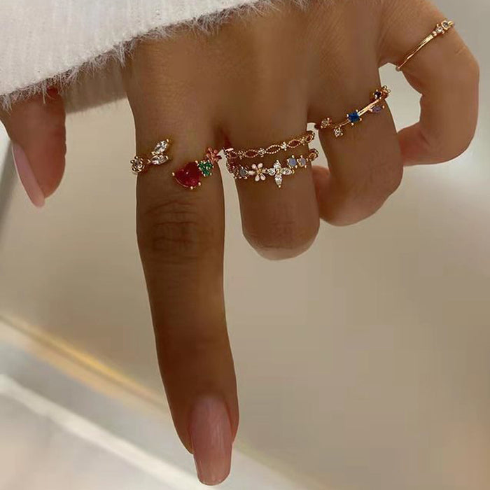 Wholesale Fashion opening gold-plated flower 5-piece ring set for accessories
