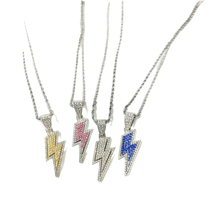 Wholesale New Full Diamond Lightning Pendant Personalized Trendy Jewelry Titanium Steel Necklace Accessories