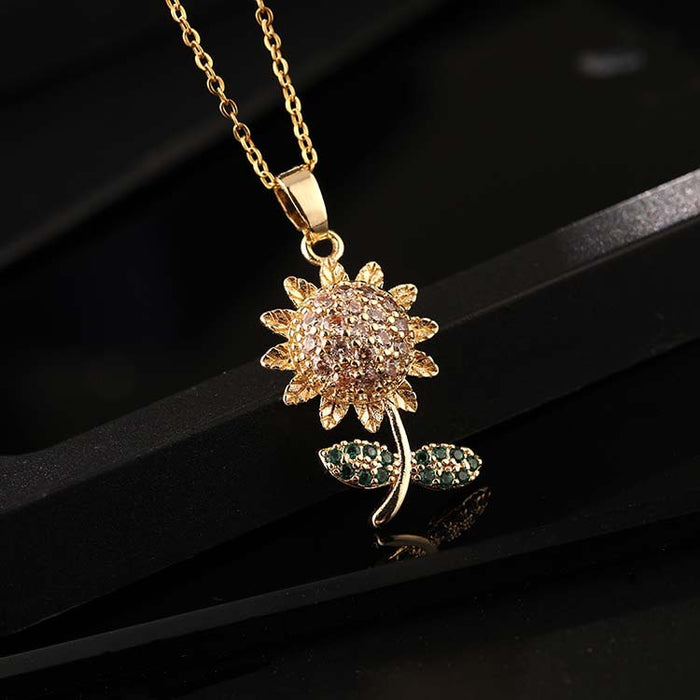 Wholesale Gold Plated Copper Zircon Colored Sunflower Necklace JDC-NE-ShangY037