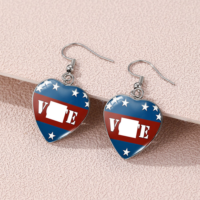 Wholesale American Independence Day Love Stainless Steel Ear Hook Earrings JDC-ES-KaLu009