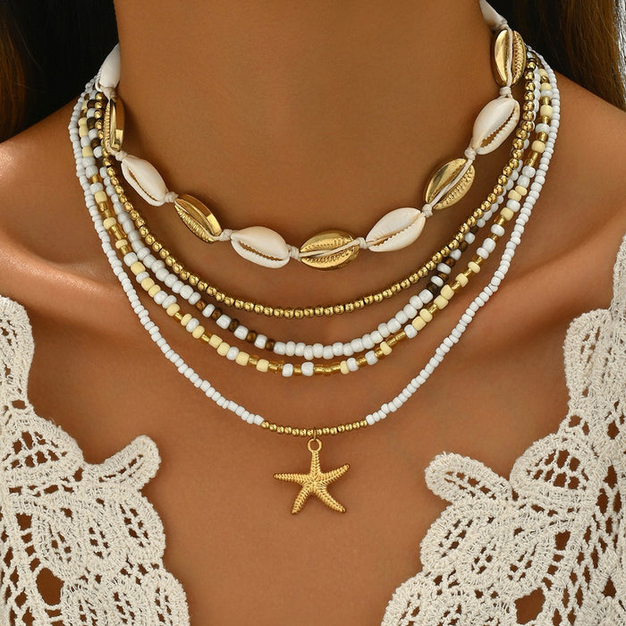 Wholesale Zinc Alloy Layered Necklace with nut Tree Starfish Flower Pendant