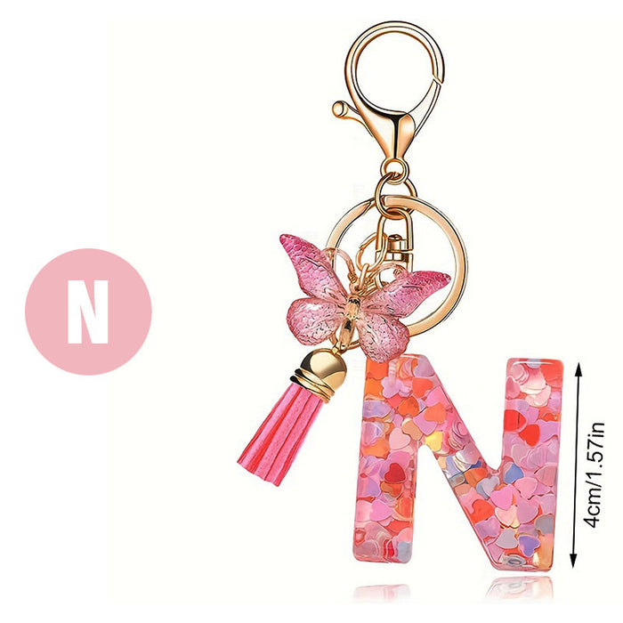 Wholesale Pink Letter Keychain Heart Sequin Butterfly Tassel Keychain Crystal Glue Pendan
