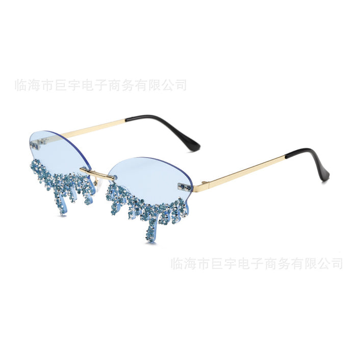 Wholesale Angel tears frameless sunglasses, personalized diamond studded sunglasses