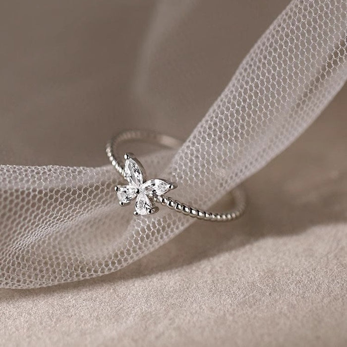 Wholesale Flash Diamond Butterfly Ring Finger Ring Summer Cold Wind Ring