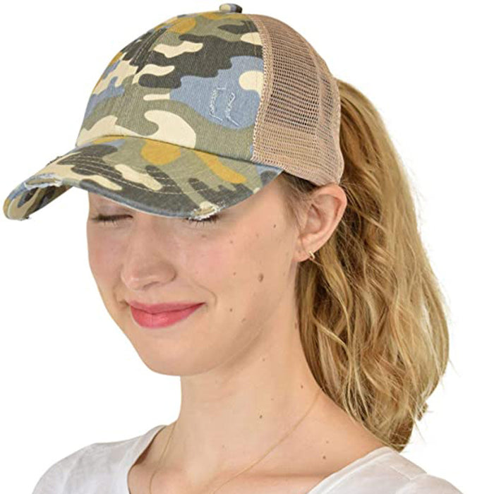 Wholesale Cotton Solid Color Distressed Mesh Cap Ponytail Cap Baseball Cap JDC-FH-ZhanH003