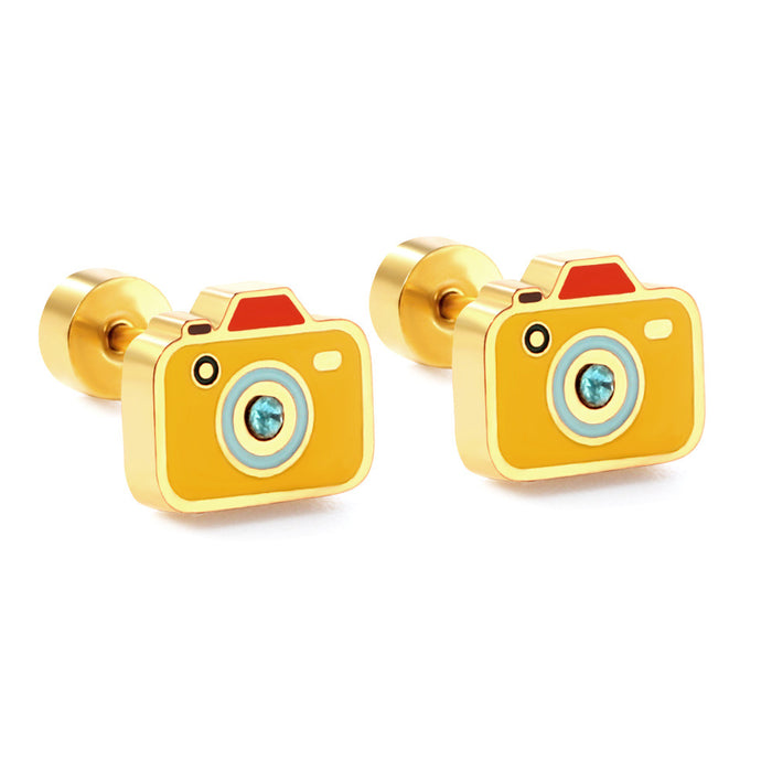 Wholesale Cute Animal Earrings Sweet Style Cartoon Colorful Yellow Duck Electroplated Stainless Steel Earrings