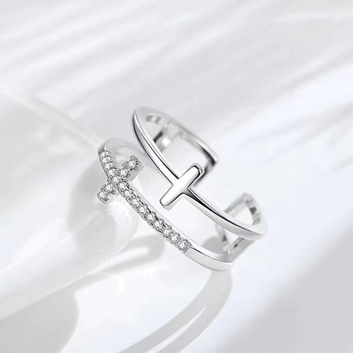 Wholesale Double Cross Micro-Paved Diamond Ring