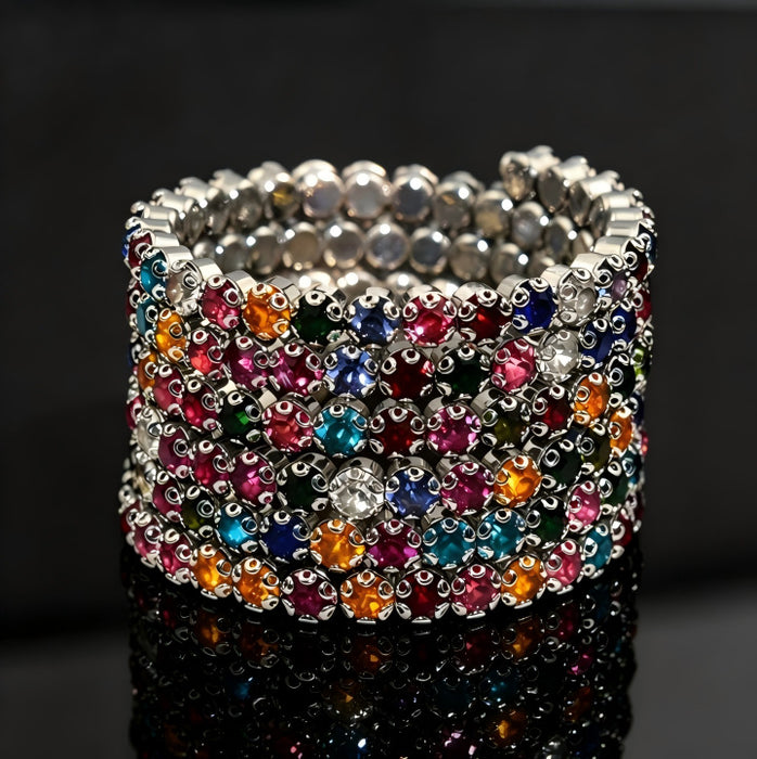 Wholesale Women S Rhinestone Wrap Bracelet Bohemian Style Double Row Silver Sparkling Geometric Cuff Jewelry Accessory