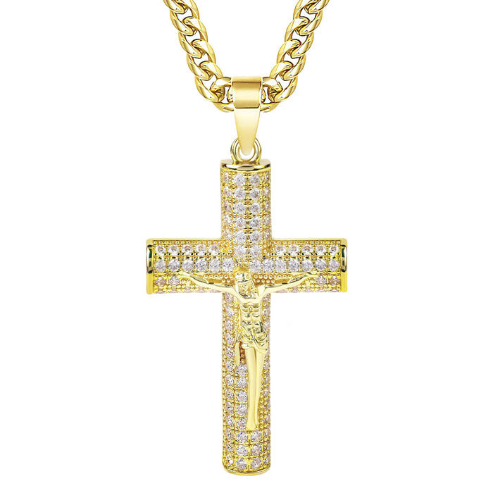 Wholesale Diamond-encrusted cross full diamond gold-plated pendant necklaces