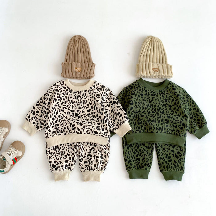 Wholesale Cute Leopard Print Sweatshirt Pure Cotton Long Sleeve Baby Clothes Suit JDC-BC-WeiNiS007