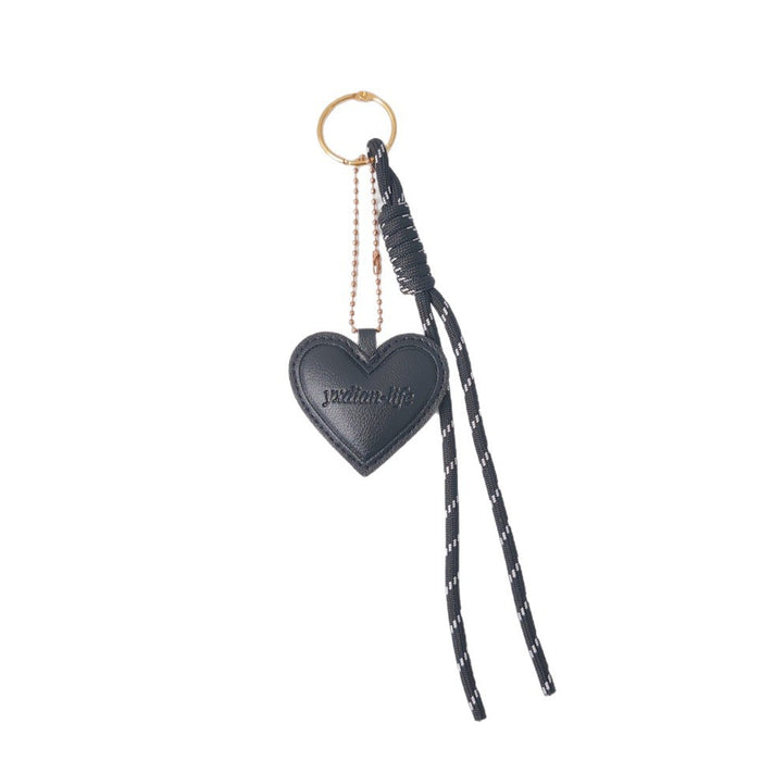 Wholesale Heart Shaped PU Leather Bag Charm Keychain Black Embossed With Braided Rope Car Hanging Ornament Boutique Resale Gift