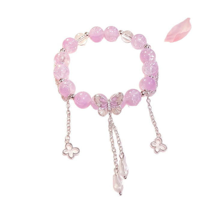 Wholesale Butterfly Tassel Crystal Bracelet Purple Glass Fashion Accessory