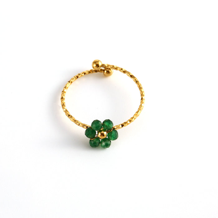 Wholesale Fashionable and minimalist stainless steel cut surface natural stone flower ring, personalized and versatile, multi-color adjustable ring