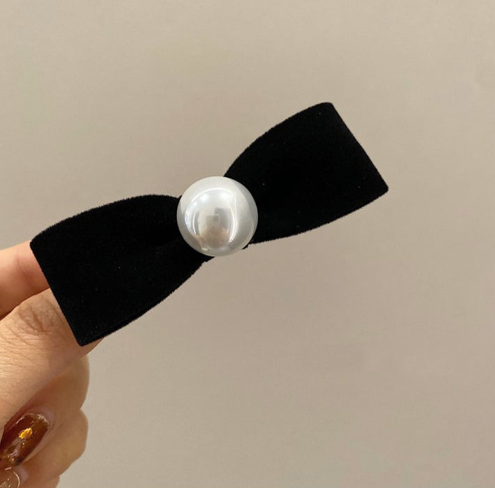 Wholesale pearl velvet bow hair clips JDC-HC-QZ015