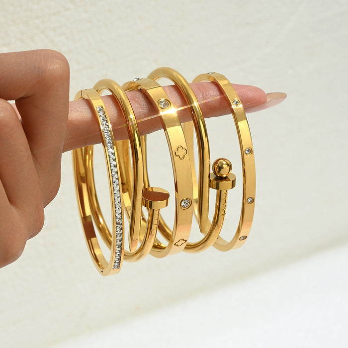 Wholesale Gold-Plated Stainless Steel Bracelet with Diamonds