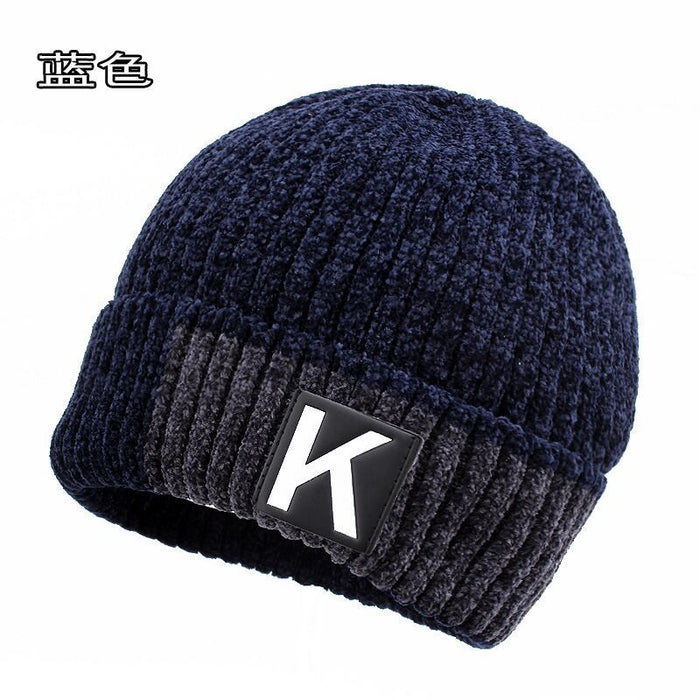 Wholesale Men's Hat Chenille Solid Color Knitted Jacquard Plus Velvet JDC-FH-DG022