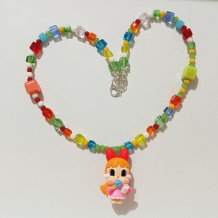 Wholesale Crystal acrylic beaded cute  angel frog cute grain short necklace