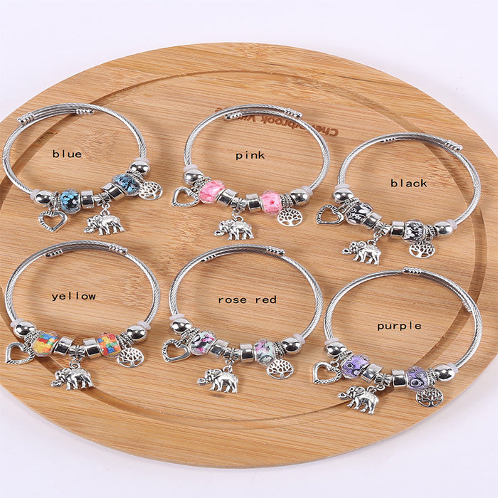 Wholesale Elephant Tree of Life Pendant Stainless Steel Beaded Bracelet JDC-BT-ShenYuan002