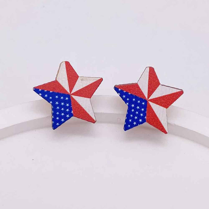 Wholesale Independence Day Wooden Earrings US Flag Heart-shaped Five-pointed Star Sunflower Earrings