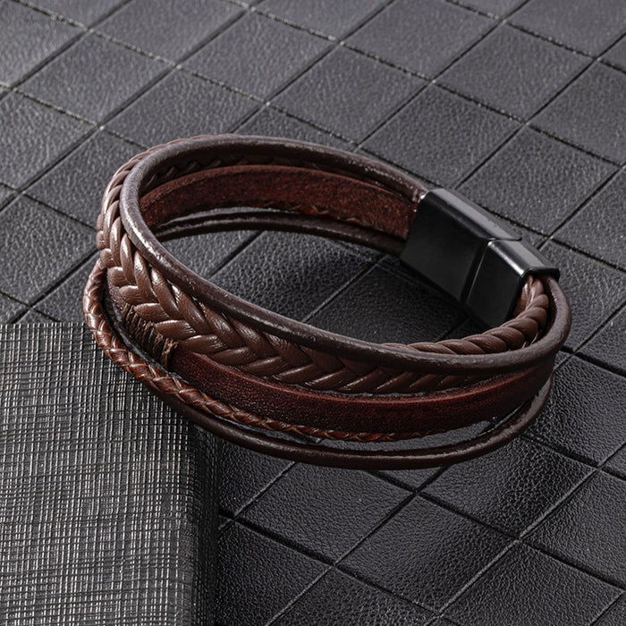 Wholesale Retro Leather Bracelet Fashion Simple Style Alloy Magnetic Buckle Hand-woven Men's Bracelet Personality Jewelry JDC-BT-XH009