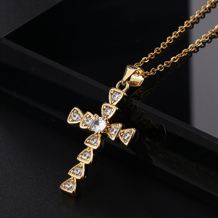 Wholesale Copper Inlaid Zircon Cross Pendant Necklace JDC-NE-ShangY035