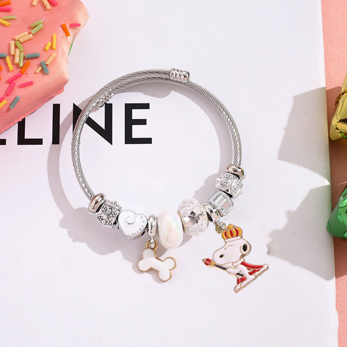 Wholesale Stainless Steel Bracelets cute cartoon beaded bracelet silver open bangle Charms Bracelets