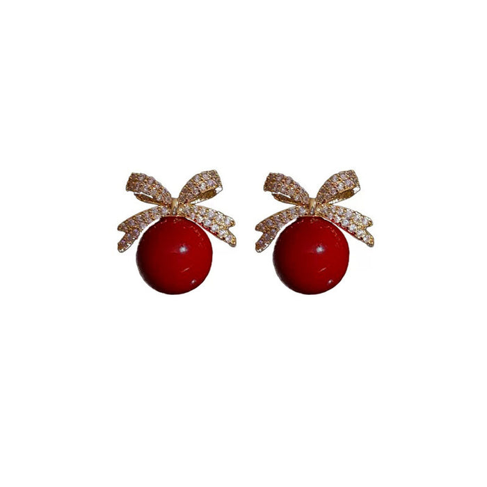 Wholesale Full Diamond Bow Pearl Earrings Female