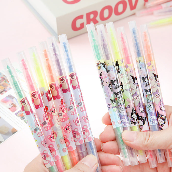 Wholesale 6pcs/ set Cartoon Dual-Tip Highlighter set
