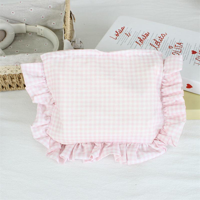 Wholesale Yellow Gingham Ruffle Trim Makeup Bag Large Capacity Portable Cosmetic Organizer For Everyday Use And Boutique Resale