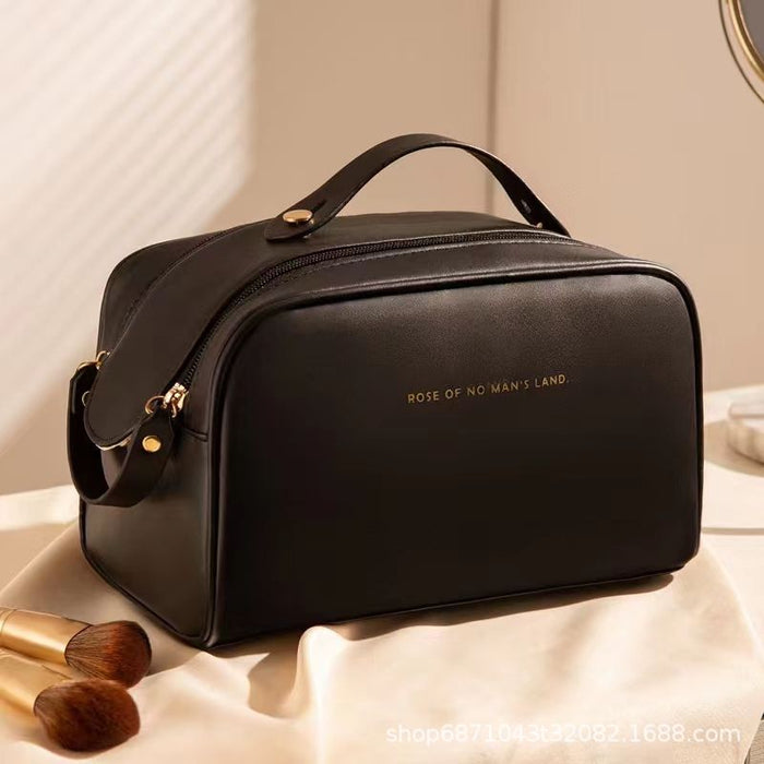 Wholesale PU Leather Large Capacity Double Zipper Cosmetic Bag Modern Minimalist Chic Travel Makeup Organizer