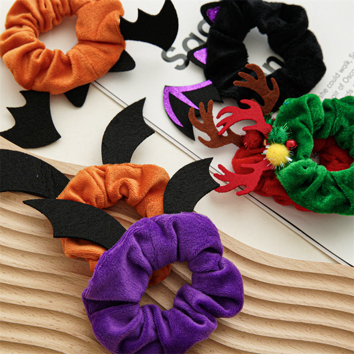 Wholesale Halloween Christmas New Antler Bat Flannel Large Intestine Hair Tie JDC-HS-SanTai002