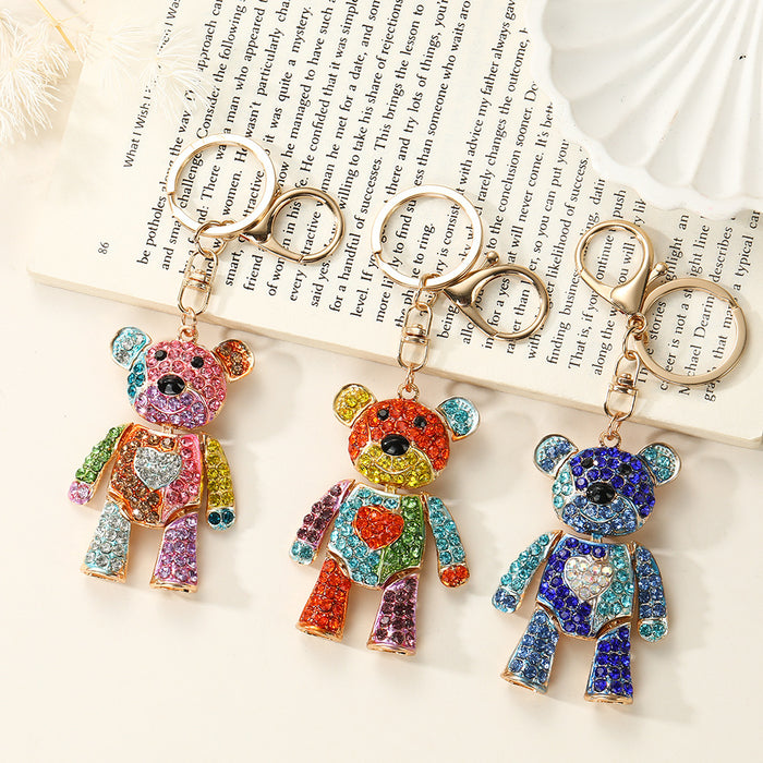 Wholesale Zinc Alloy Rhinestone Bear Keychain Pink-Purple Gradient Boutique