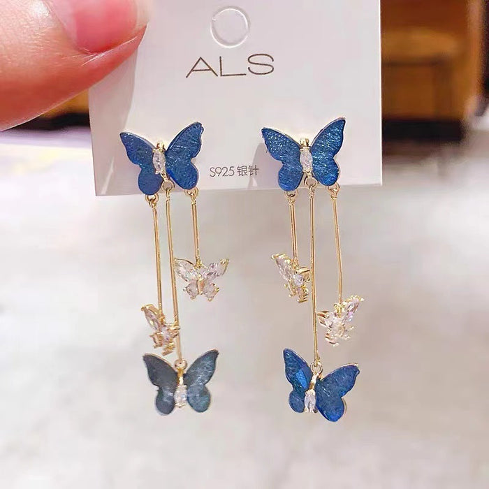 Wholesale Butterfly long tassel earrings, earrings, high-end feel, no ear holes, ear clips