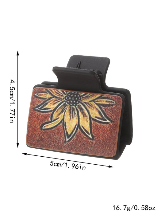 Wholesale Western Style Medium Leather Hairpin Sunflower Shark Clip Women' s Grab Clip