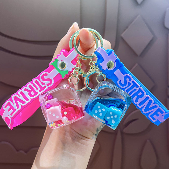 Wholesale New Oil filled Cube Dice Keychain Creative Small Toy Bag Car Hanging Decoration Pendant