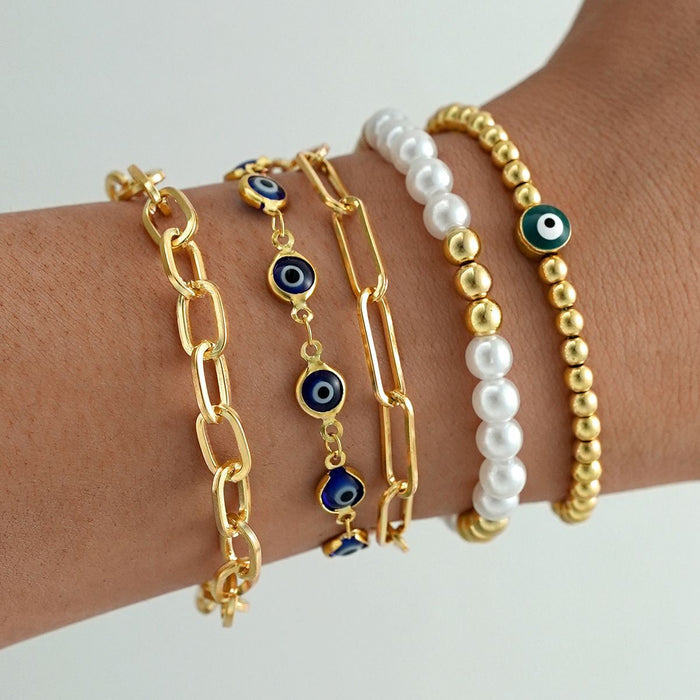 Wholesale Evil Eye Beaded Pearl Bracelet