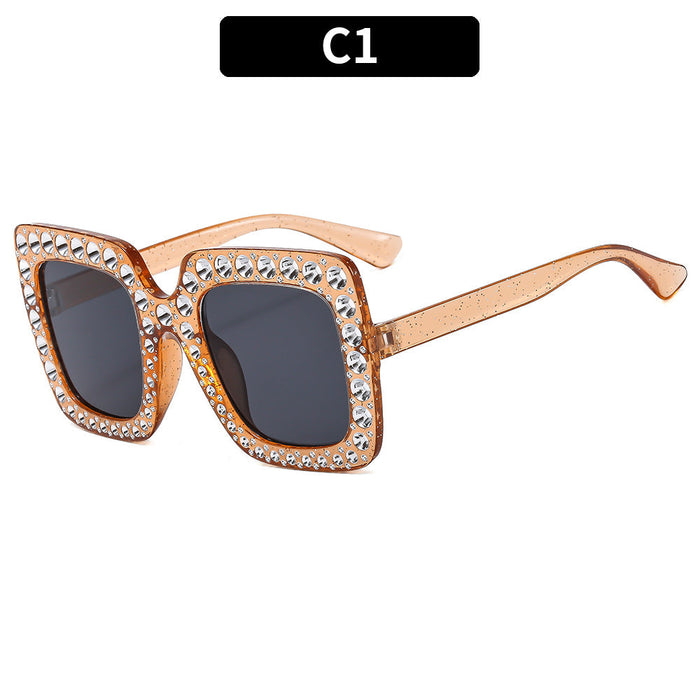 Wholesale Glitter Gold Powder Multi-color Square Rhinestone PC Sunglasses JDC-SG-XIa066