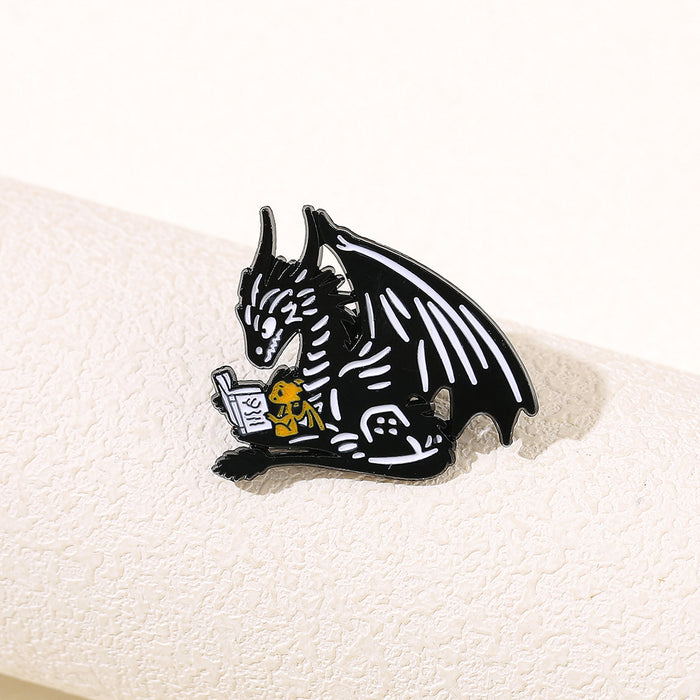 Wholesale Stylish Black Metal Dragon Reading Book Brooch Pin Hat Badge Fashion Accessory