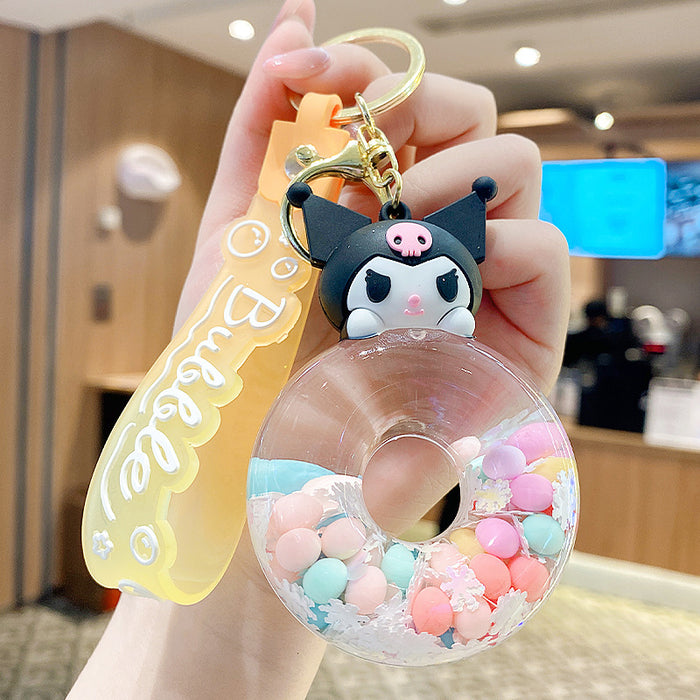 Wholesale Cute Donut Design Crystal Sand Floating Keychain Acrylic Accessory