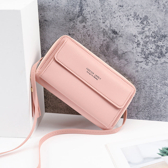 Wholesale PU Crossbody Bag with Tassel Light Pink Women' s Phone Bag Everyday Fashion Accessory MOQ≥3