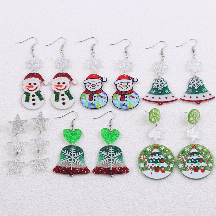 Wholesale Christmas Earrings Cartoon Contrasting Color Snowman Bell Acrylic Earrings Personalized Earrings Earrings