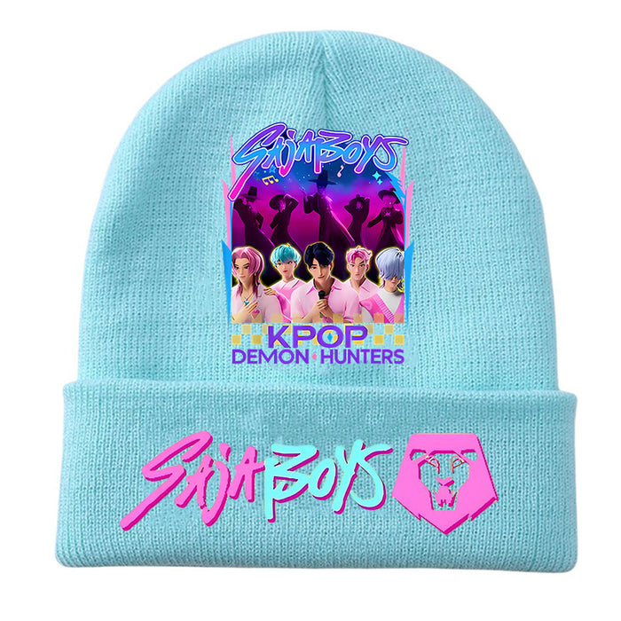 Wholesale Kpop Knitted hat fashion curled brim beanie printed