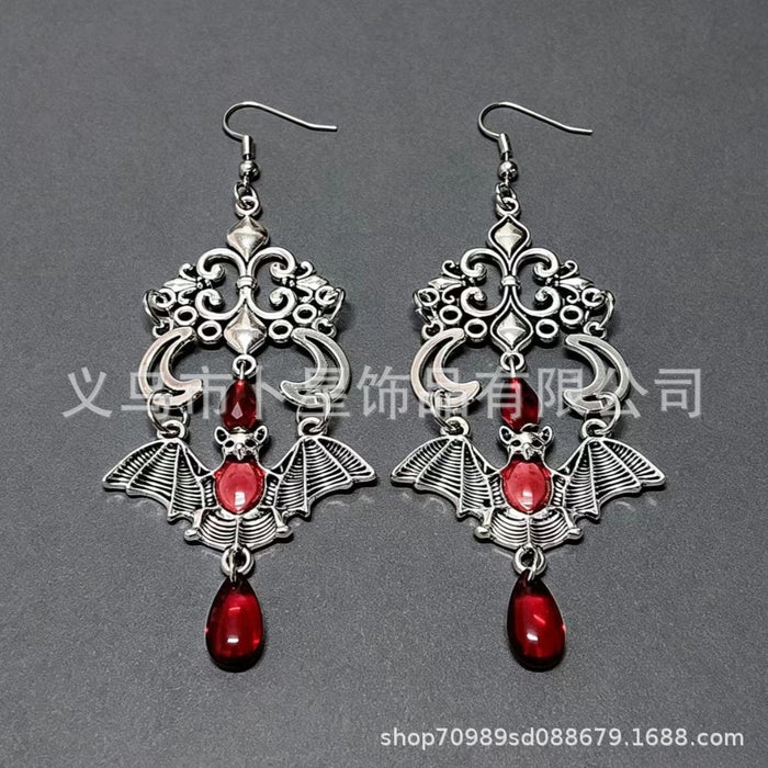 Wholesale Gothic Vampire Bat Moon Cross Red Crystal Drop Earrings Trendy  Jewelry Accessory For Women