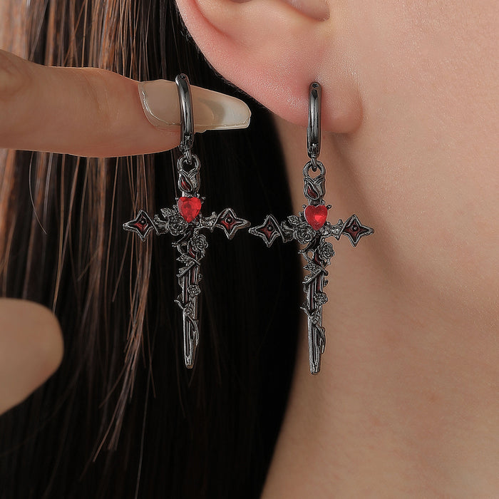 Wholesale Earnail Cross Gold Plated with Zirconia Charm Versatile Light Luxury Earring Accessories