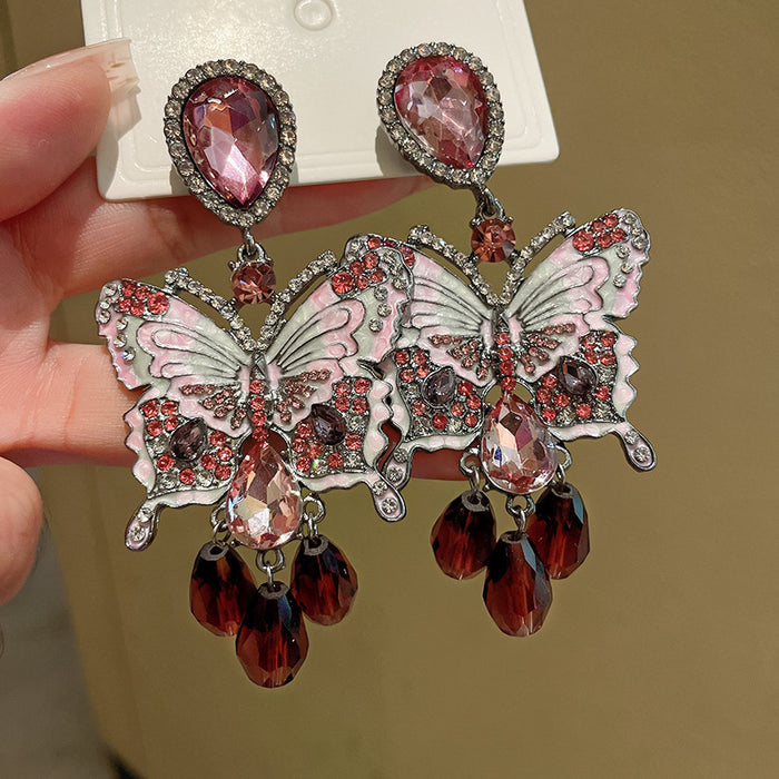 Wholesale Silver Needle Diamond Butterfly Crystal Earrings JDC-ES-HuiHe003