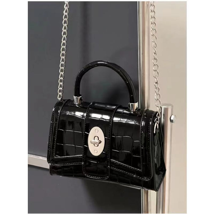 Wholesale Texture Chain Patent Leather Motorcycle Bag Women's Niche Portable Shoulder Crossbody Small Square Bag